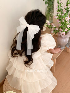Princess Jenny Sweet Personality Mesh Hair Clip Childrens Accessories Bowknot Hairpin Pearl Luster Diaphanous Sash Milk White