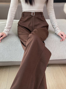High Waist Wide Leg Suit Pants Coffee Color Loose Casual Straight Floor-Length Trousers for Women Spring Autumn New Style