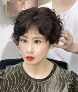 Ladies Woolly Hair Top Piece Natural Looking Invisible Traceless Fake Bangs Hair Extension for Covering Grey Hair