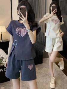 Casual Embroidered Bead Sportswear Set Short Sleeve Shorts Fashionable Summer New Arrival Two-Piece Womens Ensemble