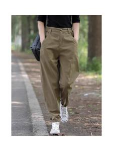 Spring Autumn New Style Womens Slim Harlan Pants Workwear Loose Straight Leg Casual Trousers High Waist Pocket Design