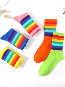 Trendy Rainbow Korean Candy Color Spring and Autumn Knee High Socks