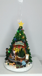 D&D Home l FC0014 Christmas Tree Shop Rotating Scene Holiday Decoration with LED Lights Music Decor