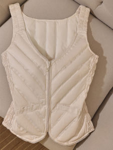 Womens Fleece Lined down Vest 2025 New Winter Warm Slim Fit Inner Duck down Vest Versatile Style V Neck Zipper Closure Solid Color