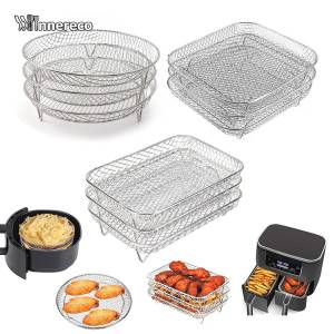 3-layers Air Fryer Rack Stackable Grid Grilling Rack Stainless Steel Anti-corrosion for Home Kitchen Oven Steamer Cooker Gadgets - Microwave/Dishwasher Safe Dehydrator & Roasting Tray Non-Rust Non-Scratch