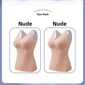 PIER N°5 | Thickened Fleece Warmth Vest Womens Lace Inner Wear Close-Fitting Base Layer Underwear V-Neck One-Piece Pure Color Winter