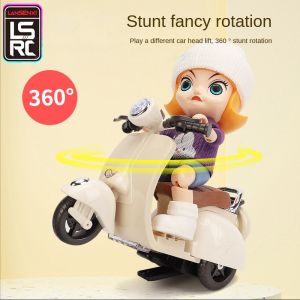 LSRC Girl Riding A Motorcycle Gimbal Electric Big Head Tricycle Toy Car Gifts for Boys Girls