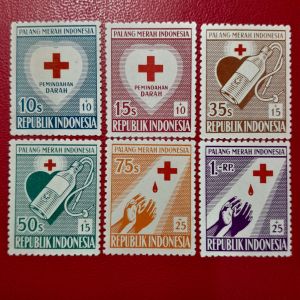 Prangko Indonesia klasik Koleksi Kuno 6 Pcs Seri PMI Tahun 1956 UN USED