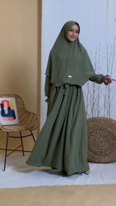 Set Gamis Husna Gamis+Bergo Gamis Daily Bahan Crinkle Airflow Premium