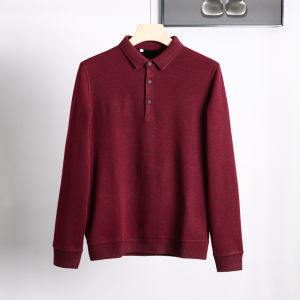 ผู้ชาย ผ้าขนแกะ เรียงราย หนาขึ้น ยืด นุ่ม ฤดูใบไม้ร่วง ฤดูหนาว Polo เสื้อผ้าถัก เสื้อเชิ้ตชั้นฐานสบายแฟชั่นสไตล์เมืองแขนยาวสีบริสุทธิ์