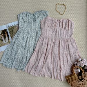 Grape Miki Summer Export USA Cotton Candy Sweet Pure Vacation Style Floral Strapless Dress