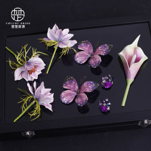 Wedding Hair Accessories Purple Simulation Flower Earrings New Chinese Style Cheongsam Morning Robe Hanfu Bride Headwear