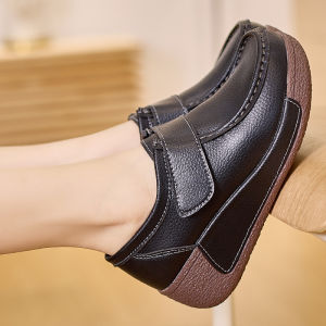 Anti-Slip Leather Slope Heel Single Shoes Comfortable Soft Bottom Platform Slippers Casual Fashion Spring Autumn New Model