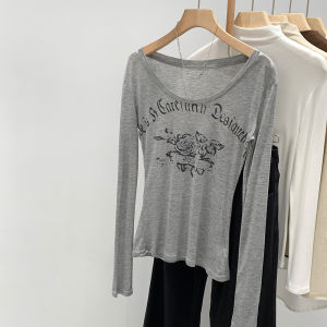 Áo Thun Dài Tay in Họa Tiết Thiết Kế Độc Đáo Thời Trang Nữ Dáng Ôm Vừa Vặn Chất Liệu Cotton Mùa Hè Cổ Tròn Tay Dài Thường