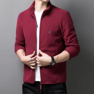 ROMON | Loose Fit Mens Fleece Lined Hoodie Zipper Closure Casual Stand Collar Cardigan Jacket Outerwear Fashion Urban Style Polyester Fiber