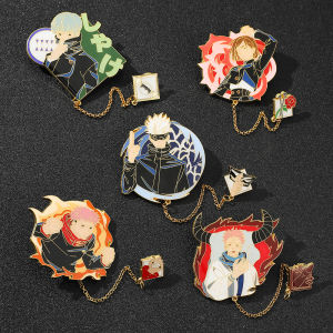 Bandai | Anime Jujutsu Kaisen Enamel Badges with Chain Gojo Satoru Brooch Itadori Yuji Pins Geto Suguru Badge for Backpack Clothing Lapel