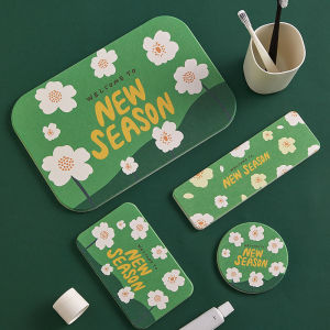 Absorbent Coir Mat Modern Simplicity Style Bathroom Kitchen Sink Soap Tray Toothbrush Mat Silica Clay Material Plant Floral Pattern