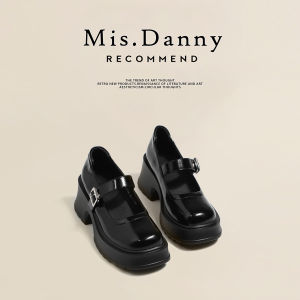 รองเท้าส้นสูง Misdanny Mary Janes สำหรับผู้หญิง สีดำ ฤดูใบไม้ร่วง 2025 รองเท้าส้นหนา ทรงหัวมน พื้นยาง ทรงหัวมน