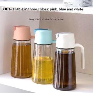 630ML with scale automatic opening and closing glass oil pot kitchen seasoning soy sauce vinegar household leak-proof no oil