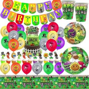 Kayou | Plants Themed Disposable Party Set - Cups Plates Paper Tablecloth Zombie Balloons Decoration Stickers for The Party Supplies