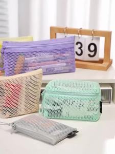 【M】Breathable Mesh Zipper Storage Pouch Visible Large Capacity For Makeup Brush Pencil Case Stationery Cosmetics Cables Travel