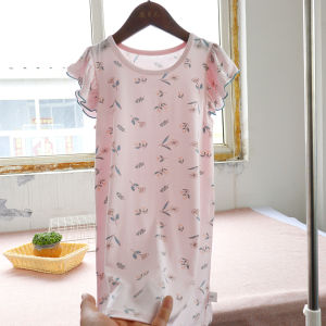 Tencel Modal Flounce Seamless Childrens Lingerie Baby Girl Thin Homewear Short Sleeve Dress Pajamas