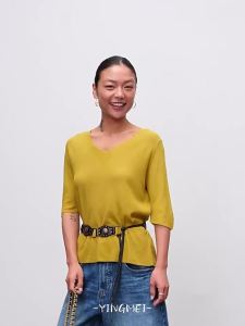 YINGMEI | Summer Light Oxygen Loose V-Neck Mulberry Silk Womens T-Shirt Short Sleeve