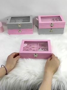EELHOE | Transparent Window Large Capacity 24 Grid Jewelry Storage Box Simple And High-end Ring Necklace Jewelry Storage Display Box