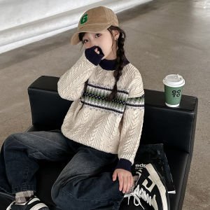 Girls Knitted Sweater Thickened Base Layer Shirt Autumn Winter New Style Childrens Clothes Fashionable Knitwear for Kids