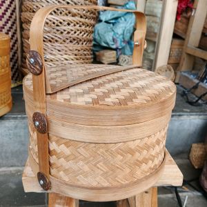 Rantang bambu - rantang bulat - hampers rantang bambu - susun 1 dan 2 - rantang besar 20 cm