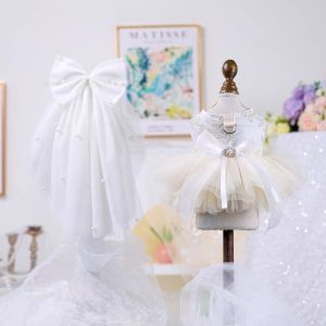 Váy Cưới Thêu Mùa Xuân Thu Đông Cho Chó Và Mèo Váy Ngắn Có Dây Rút Cho Teddy Bear Poodle Chihuahua Chó Cưng Nhỏ