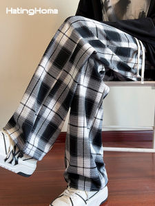 HetingHOME | Quần dài thường ngày kẻ sọc cạp vừa cho nam mùa thu quần dài ống đứng rộng rãi thời trang hợp thời trang cho cặp đôi