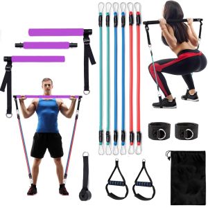 Pilates Resistance Fitness Bar And Elastic Rope Set for Men And Women Strength Training Butt Leg Slimming Shaping Multi-Functional 11-Piece Set