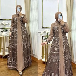 COD ALIYAH DRES/GAMIS MUSLIM WANITA TERBARU CANTIK DAN KEKINIAN 2025 DRES KONDANGAN SIMPEL BAHAN CERUTY BABYDOLL MIX BRUKAT APLIKASI MUTIARA PAYET+SWAROVSKI FASHION MUSLIM WANITA