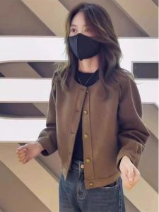WANGGONGZHU | Stylish Short Casual Round Neck Coat For Women In Brown Color Spring Autumn New Arrival Loose Fit Plus Size Princess Style