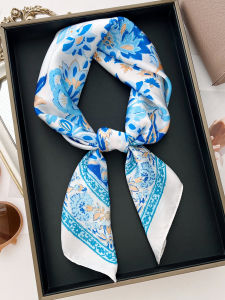 ผ้าพันคอไหมลายดอกไม้สไตล์เกาหลี ผ้าพันคอสำหรับตกแต่งกระเป๋า ผ้าพันคอสำหรับผูกผม ผ้าพันคอขนาดเล็ก ผ้าพันคอสำหรับผู้หญิง