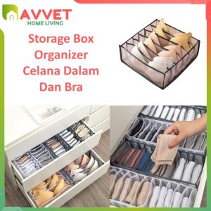 AVVET Storage Box Organizer Celana Dalam Tempat Penyimpanan Kotak Bra BH 6 7 11 Sekat Kaos Kaki Lemari Laci Waterproof Import