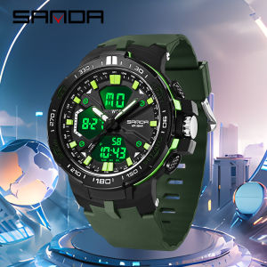 SANDA Top Brand Fashionable Mens Sports Dual Screen Electronic Watch Multifunctional Timing Waterproof LED Mens Watch New Hot