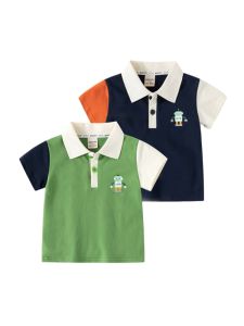 เสื้อยืดแขนสั้นเด็กสไตล์ฤดูร้อนหุ่นยนต์พิมพ์ปกผ้าฝ้ายยูรีเทนผ้าอีลาสเทนสําหรับเด็กผู้ชาย