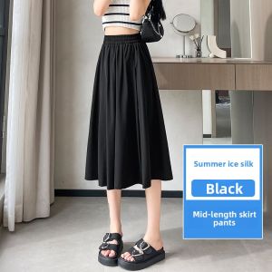 LANGPIN | New 2025 Womens Ice Silk A-Line Mini Skirt Lightweight Loose Slimming High Waist Seven-Foot Skirt-Pants Summer Fashion
