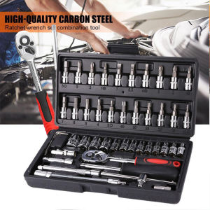 AUTOFun 1/4 Shock Socket Set 46 In 1 Ratchet Wrench Paket Kombinasi Soket Alat Kit untuk Kunci Socket Wrench Pas Sok Shock Sock Set Spanner Socket Set 1/4 Car Repair Tool