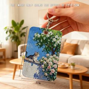 52TOYS | Scenery Oil Painting Keychain Card Holders Keyring Bank Bus ID Credit Cards Key Ring Chains Gift