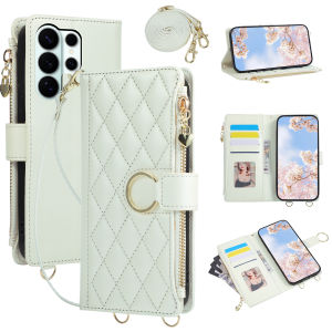 Crossbody Wrist Strap Leather Wallet Phone Case for Samsung S25 Edge S26 Ultra S24 S23 S22 S21 Plus Note 20 Flip Stand Cover