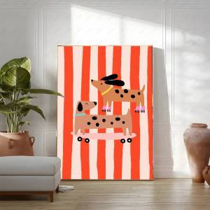 Bandai | Cute Skateboard Dog Dachshund Canvas Prints Poster Cartoon Funny Animal Art Prints Bedroom Nursery Wall Art Home Decor Poster