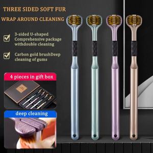 4PCS/Set Three-sided Toothbrush Soft Bristles Protect Sensitive Gum With Box Independent Package Deep Cleaning Oral Care Brush Ultra Fine 3D Soft Toothbrush Deep Cleaning Oral Health Cleaner 4-piece Gift Box