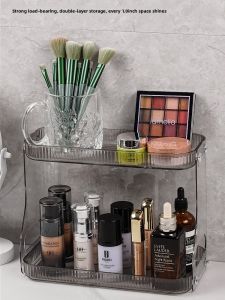 Bathroom Desktop Cosmetic Storage Box Double Layer Rack for Lipstick Skincare Products Organizer  Style Step Shape