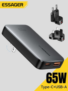 Essager 65W GaN Charger Ultra-Slim Travel Charger 1TypeC1USBA Multi-Device Fast Charging Multiple Protocols Safety Protection