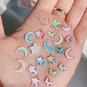 Salor Moon Star Butterfly Nail Art Jewelry / K9 Aurora Mocha Crystal Flat Nail Art Accessories Candy Color 美少女月亮美甲饰品