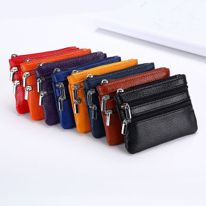 Genuine Leather Pocket Money Coin Purses Small Wallet Womens Home Key 3 Zipper Bag Multifunctional Credit Card Holder Pouch Multiple Colors