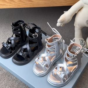 Girls Fashion Roman Sandals 2024 Summer New Korean Style Gaobang Children's Open Toe Princess Sandals for Middle and Big Children